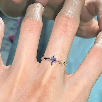 DAIIIBABYYY  -  Simple Purple Zircon Cross Star Chain Rings Fashion Romantic Geometric Chain Splice Rings Women Girl Finger Jewelry Accessories